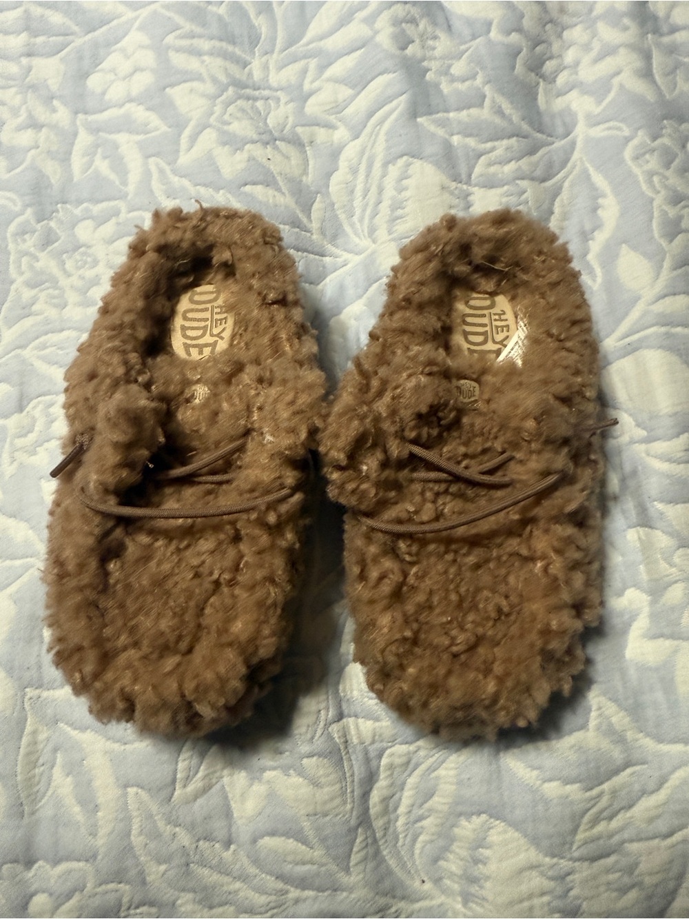 Hey Dude Kids Brown Fuzzy Footie Slippers